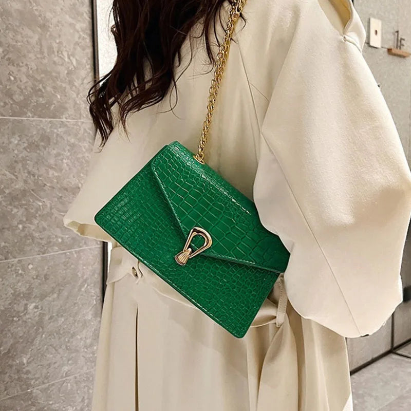 Borse a tracolla modello coccodrillo per donna Catene di moda Borsa quadrata Borsa a tracolla in pelle PU femminile Pochette per telefono quotidiana
