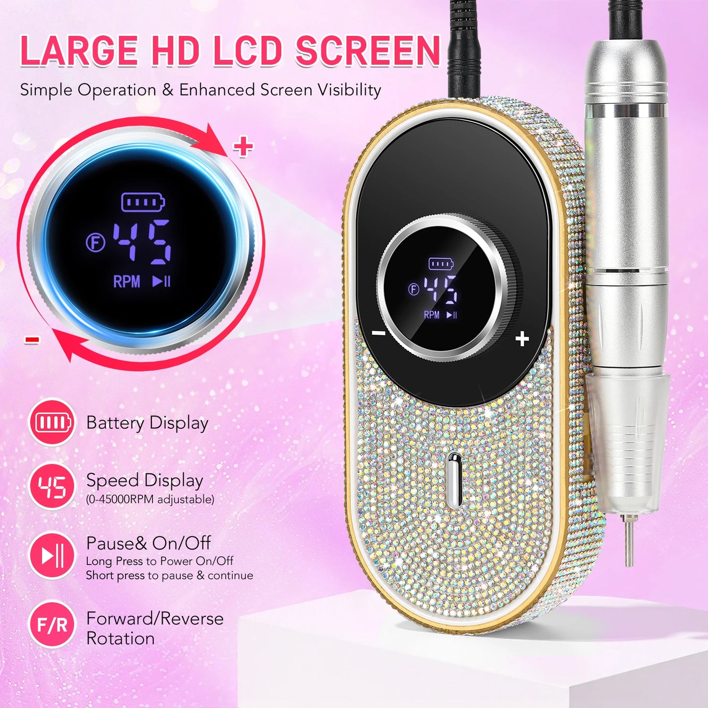 Lima per trapano elettrico per unghie Kit professionale per trapano per unghie ricaricabile da 45000 giri/min con trapano per unghie a basso rumore per strumento per nail art
