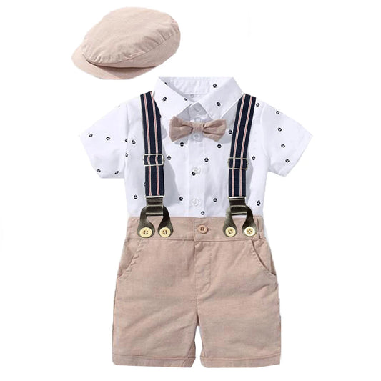 Completo Elegante Neonato – Pagliaccetto, Fiocco e Cappello Stile Gentiluomo | 3-24 Mesi