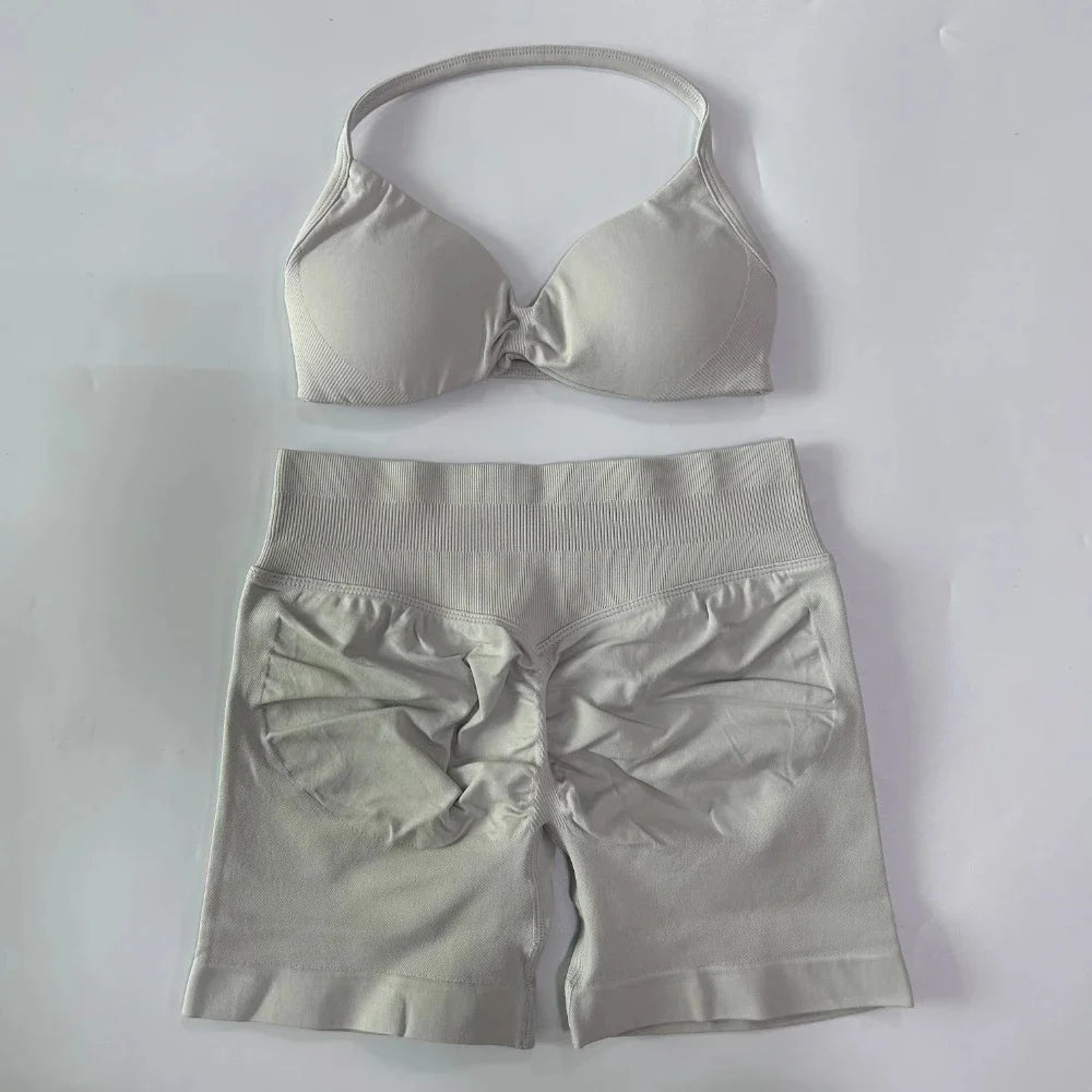 Set Yoga 2 Pezzi Senza Cuciture – Reggiseno Sportivo & Pantaloncini Fitness