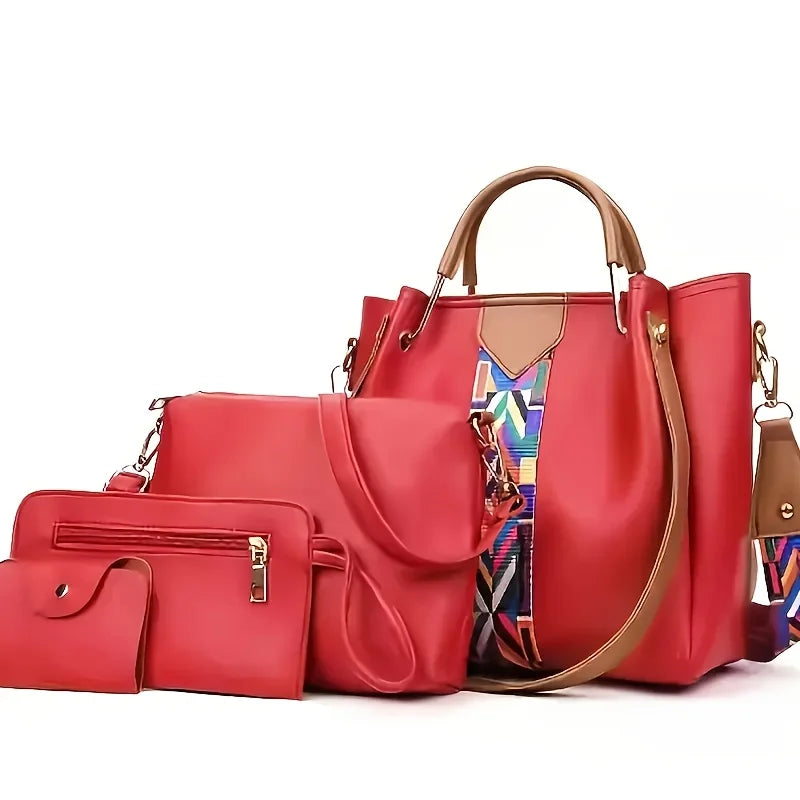 Set 4 Borse Donna in Pelle PU – Tracolla + Borsa a Mano + Pochette + Portacarte | 8 Colori