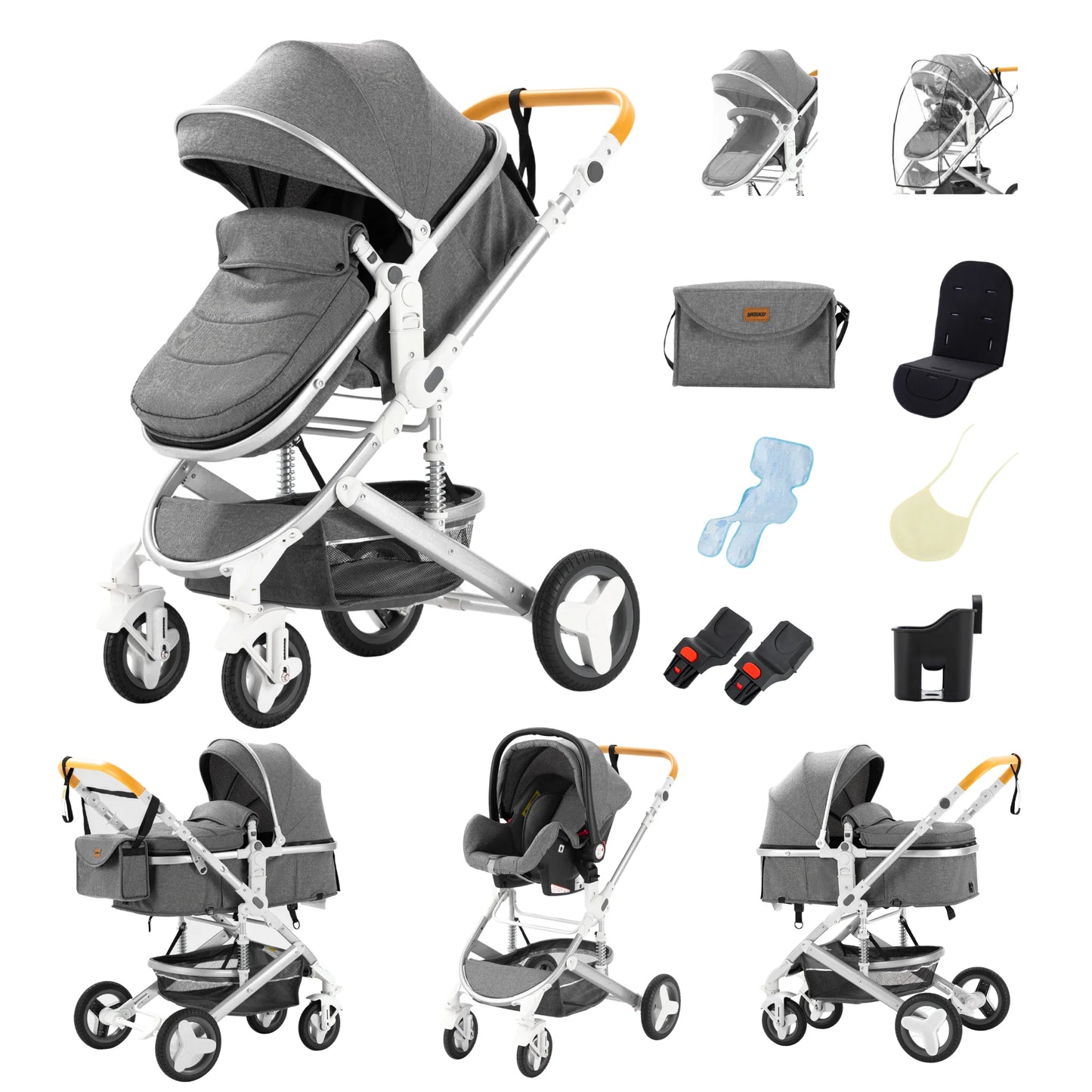 Passeggino 3 in 1 Estivo Traspirante con Seggiolino Auto | Telaio Alluminio