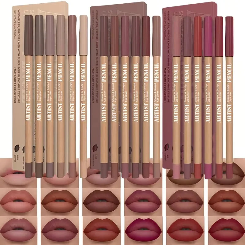 Set 6 Matite Labbra Opache in Velluto – Impermeabili & Lunga Durata