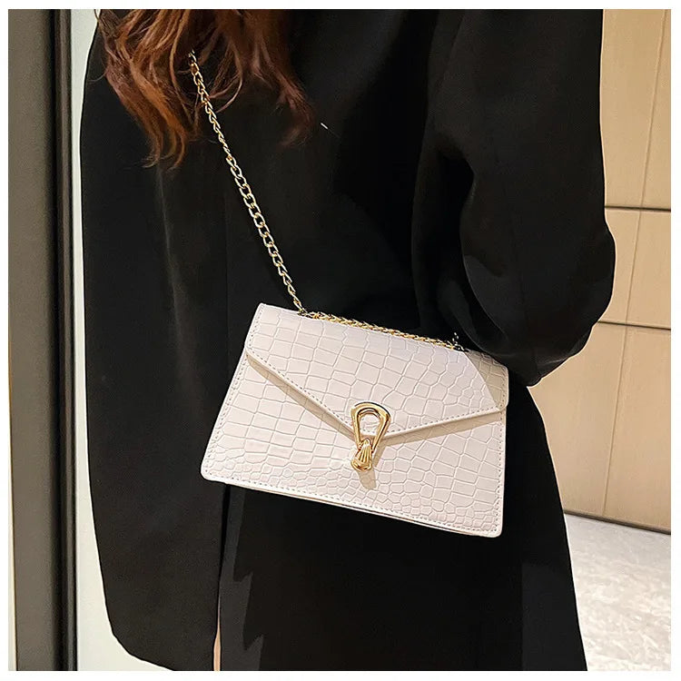 Borse a tracolla modello coccodrillo per donna Catene di moda Borsa quadrata Borsa a tracolla in pelle PU femminile Pochette per telefono quotidiana