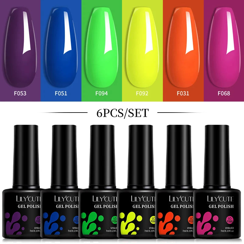 LILYCUTE Set di 6 Smalti Gel per Unghie Fai-da-Te 7ML, Rosa Brillante, Accessori per Nail Art, Smalto Gel UV LED Soak-Off