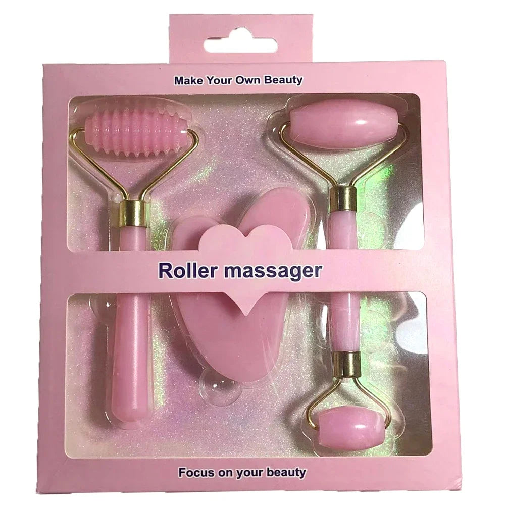 Set Rullo Viso e Gua Sha in Resina — Massaggio Anti-Rughe