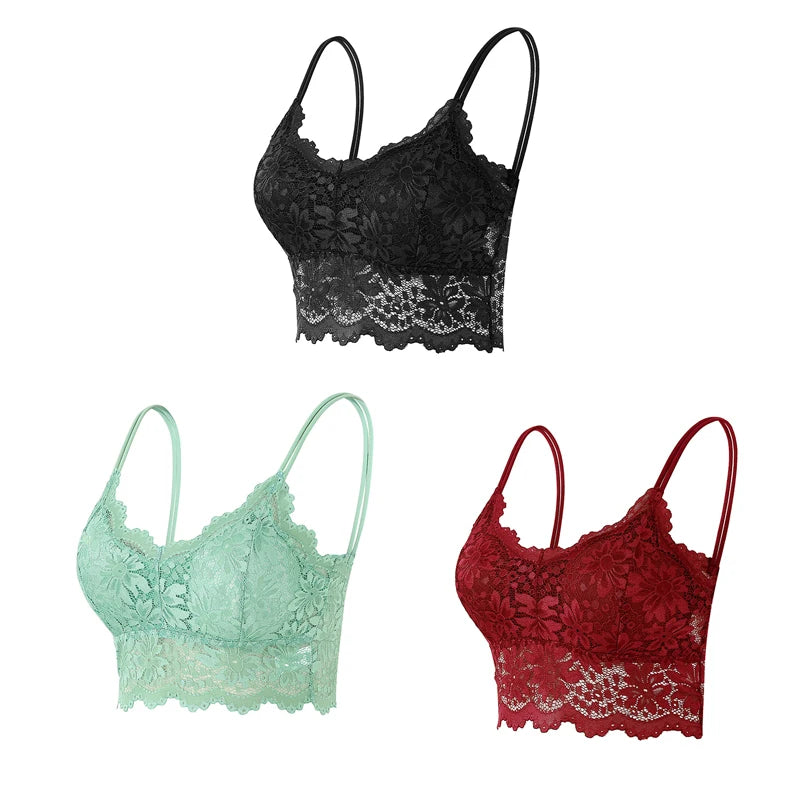 Set 3 Reggiseni in Pizzo Senza Fili – Bralette Push-Up Imbottito | 15 Stili | Donna