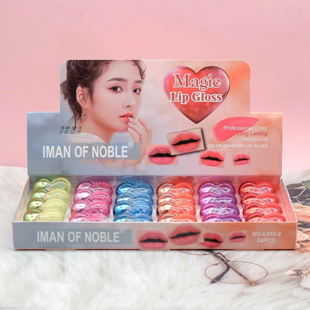 Set 24 Lip Gloss con Paillettes – Cuore Colorato, Idratanti & Kawaii