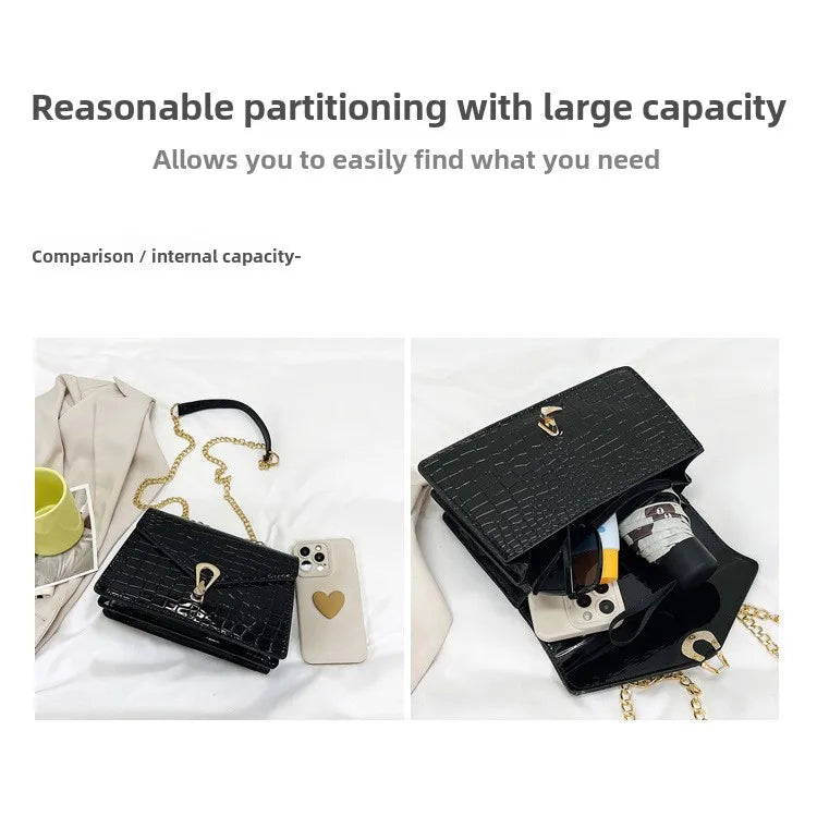 Borse a tracolla modello coccodrillo per donna Catene di moda Borsa quadrata Borsa a tracolla in pelle PU femminile Pochette per telefono quotidiana