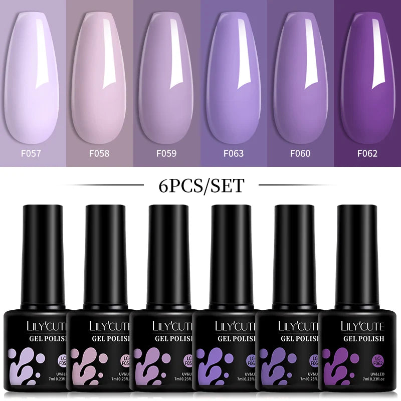 LILYCUTE Set di 6 Smalti Gel per Unghie Fai-da-Te 7ML, Rosa Brillante, Accessori per Nail Art, Smalto Gel UV LED Soak-Off