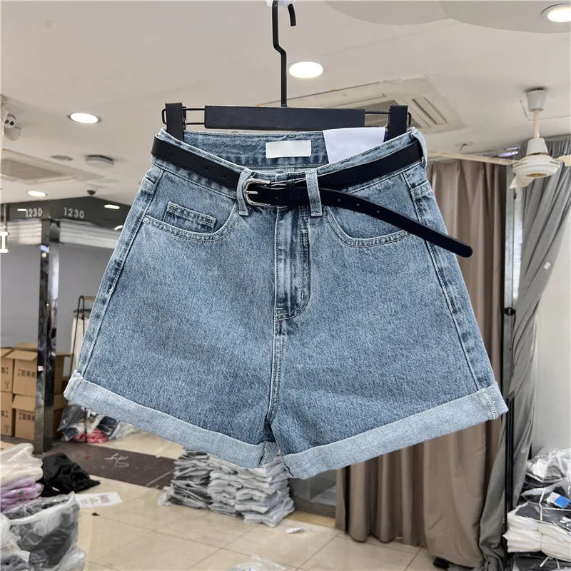 Shorts Denim Vita Alta – Orlo Arrotolato Stile Vintage | 5 Colori | Donna