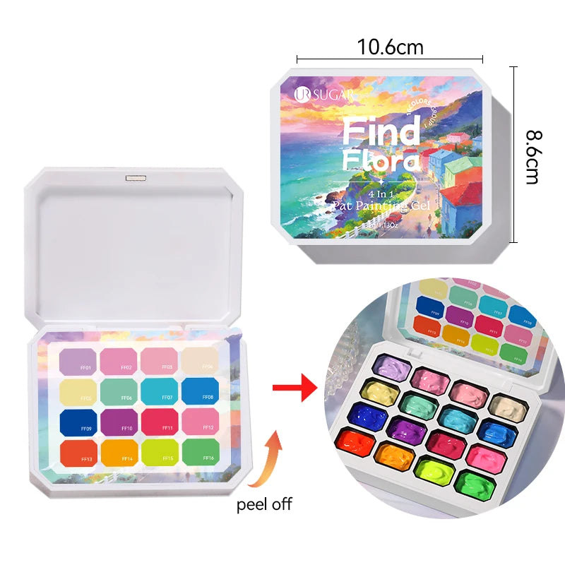 UR SUGAR Gel Nail Art 4 in 1 – 16 Colori per Sfumature, Stamping e Pittura UV/LED