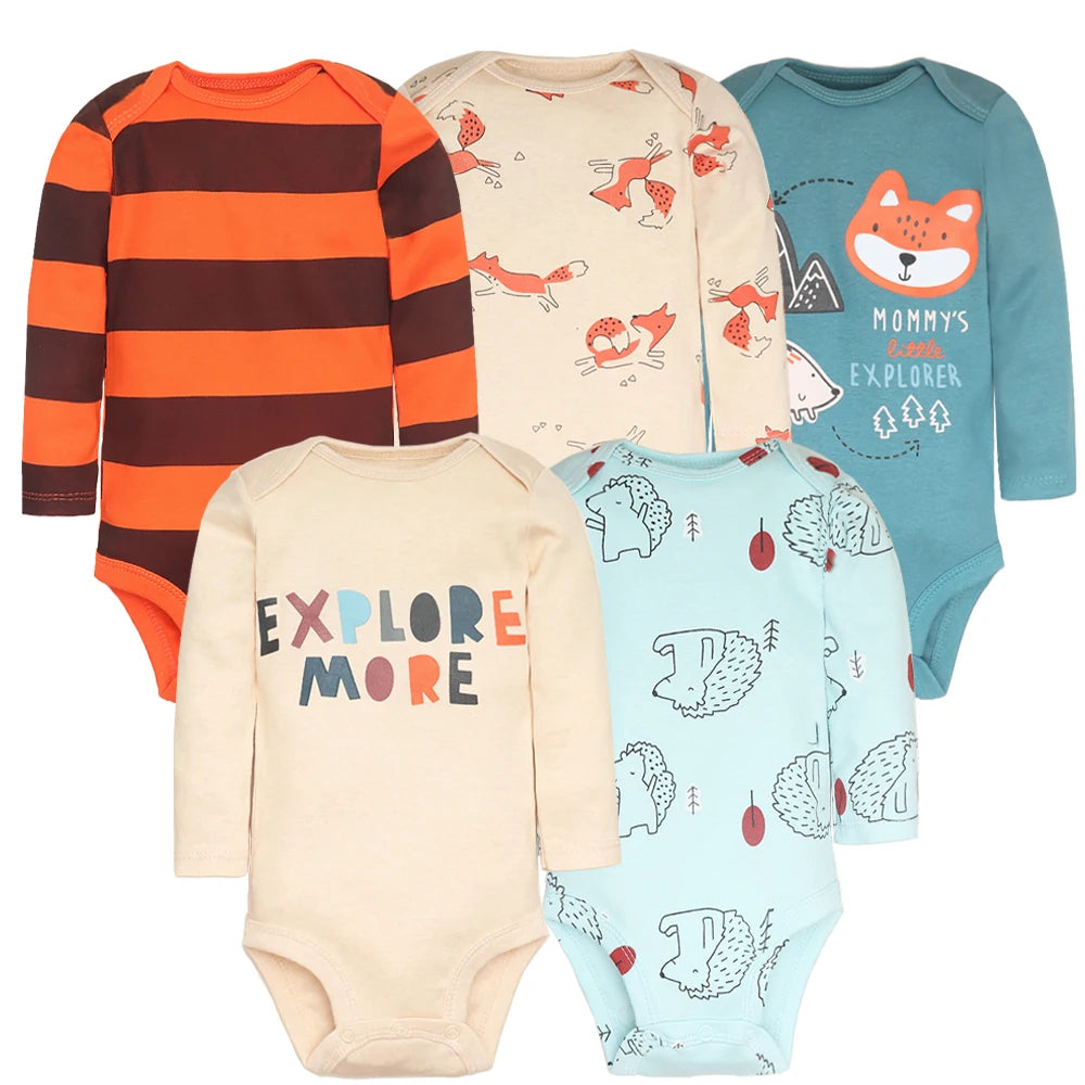 3-5 pz/lotto body per bambini maniche lunghe vestiti per neonati 100% cotone abbigliamento per bambini in cartone animato vestiti per bambina neonato
