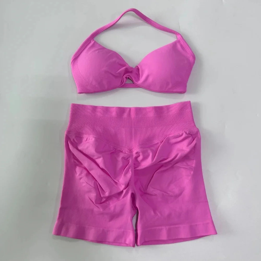 Set Yoga 2 Pezzi Senza Cuciture – Reggiseno Sportivo & Pantaloncini Fitness