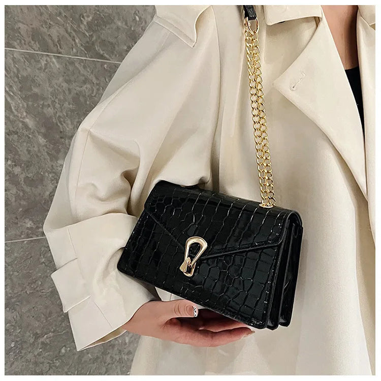 Borse a tracolla modello coccodrillo per donna Catene di moda Borsa quadrata Borsa a tracolla in pelle PU femminile Pochette per telefono quotidiana