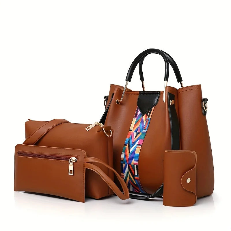 Set 4 Borse Donna in Pelle PU – Tracolla + Borsa a Mano + Pochette + Portacarte | 8 Colori