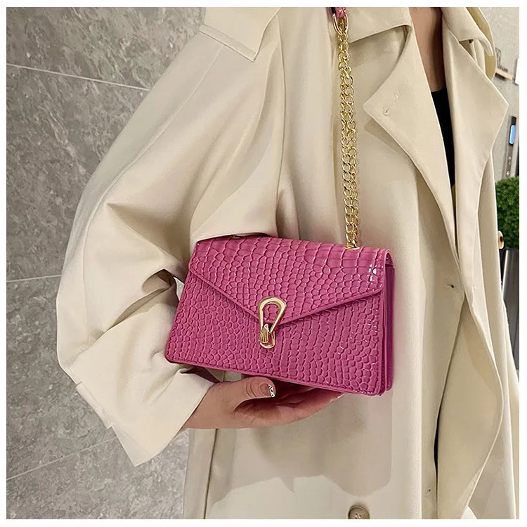 Borse a tracolla modello coccodrillo per donna Catene di moda Borsa quadrata Borsa a tracolla in pelle PU femminile Pochette per telefono quotidiana