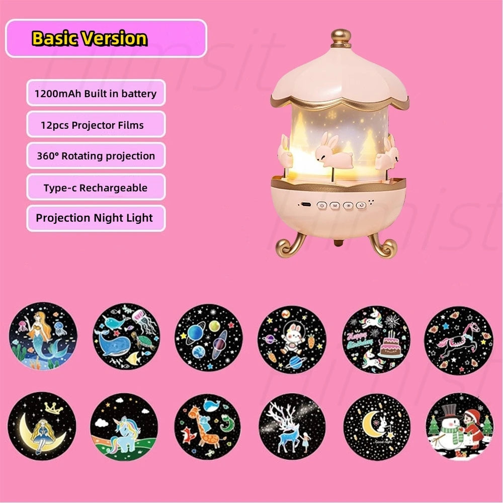 Proiettore stellare per bambini 12 pellicole Luci stellare per proiettore da soffitto Lampada notturna per bambini con altoparlante Bluetooth Regali squisiti