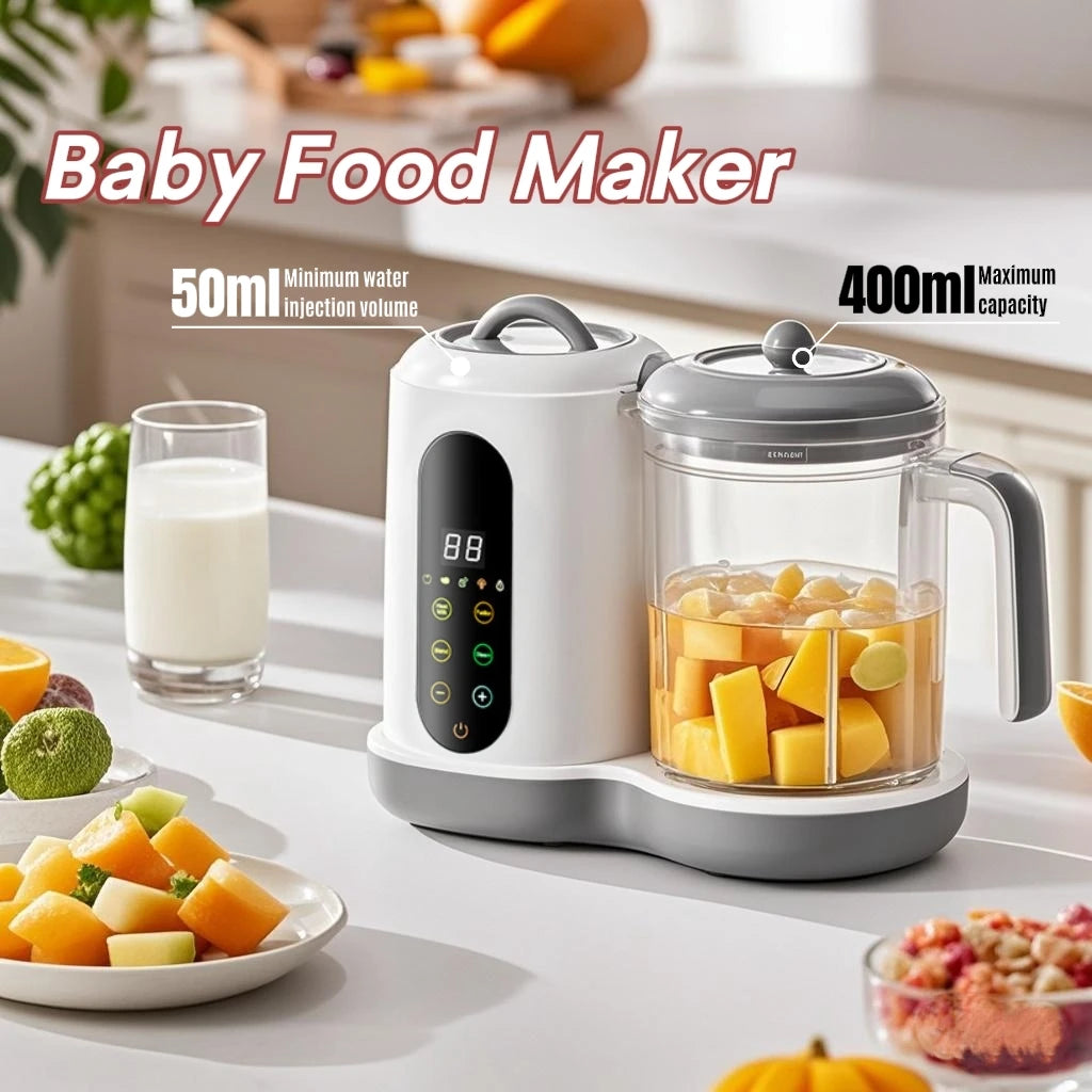 Creatore di alimenti per bambini multifunzionale Robot automatico per alimenti per bambini Vapore Macinini per alimenti Purée Frullatore Scaldalatte con display della temperatura