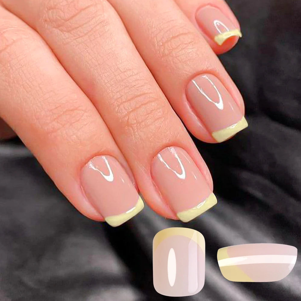 240/120 pz Estate Colorato Unghie Finte Breve Quadrato Presse sulle Unghie Francese Acrilico Manicure Unghie artistiche Lucido Copertura Completa Unghie Finte