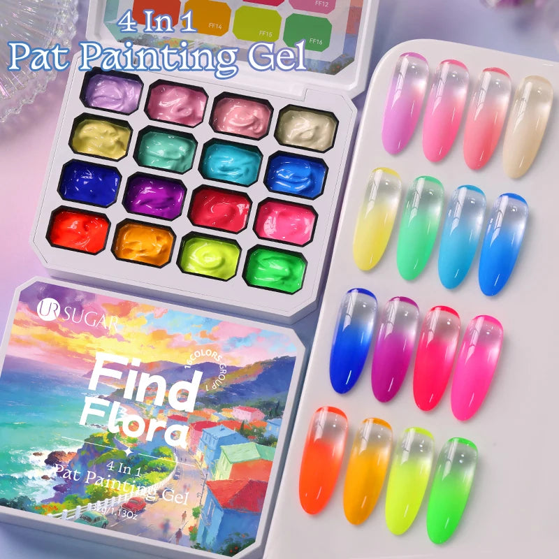 UR SUGAR Gel Nail Art 4 in 1 – 16 Colori per Sfumature, Stamping e Pittura UV/LED