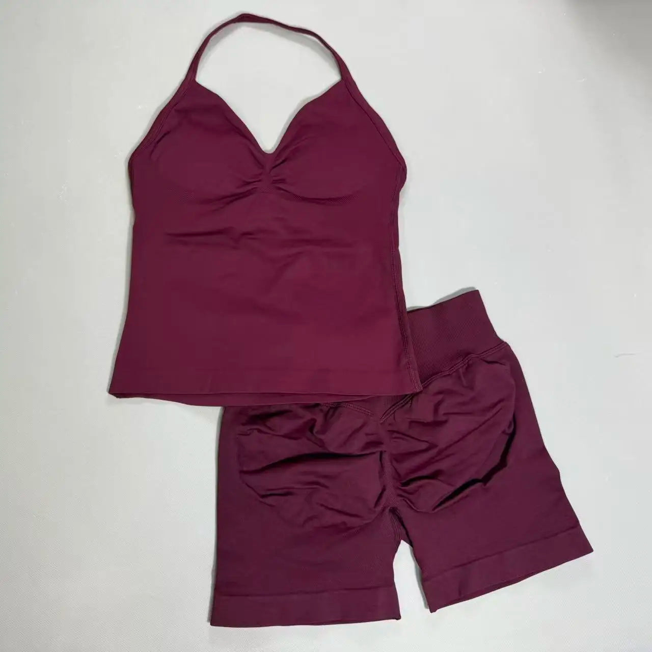 Completo Sportivo Donna 2 Pezzi – Top Lungo + Pantaloncini Yoga Senza Cuciture Push-Up