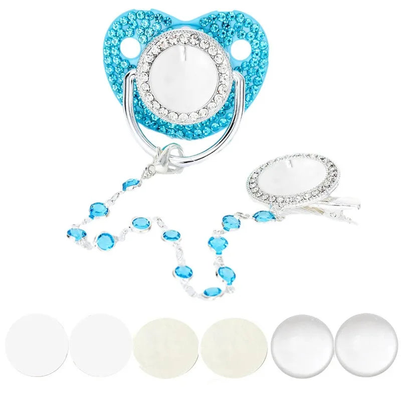 Ciuccio Sublimabile con Strass e Clip Portaciuccio – Set Neonato Senza BPA