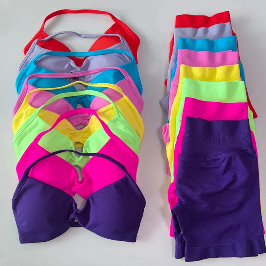 Set Yoga 2 Pezzi Senza Cuciture – Reggiseno Sportivo & Pantaloncini Fitness