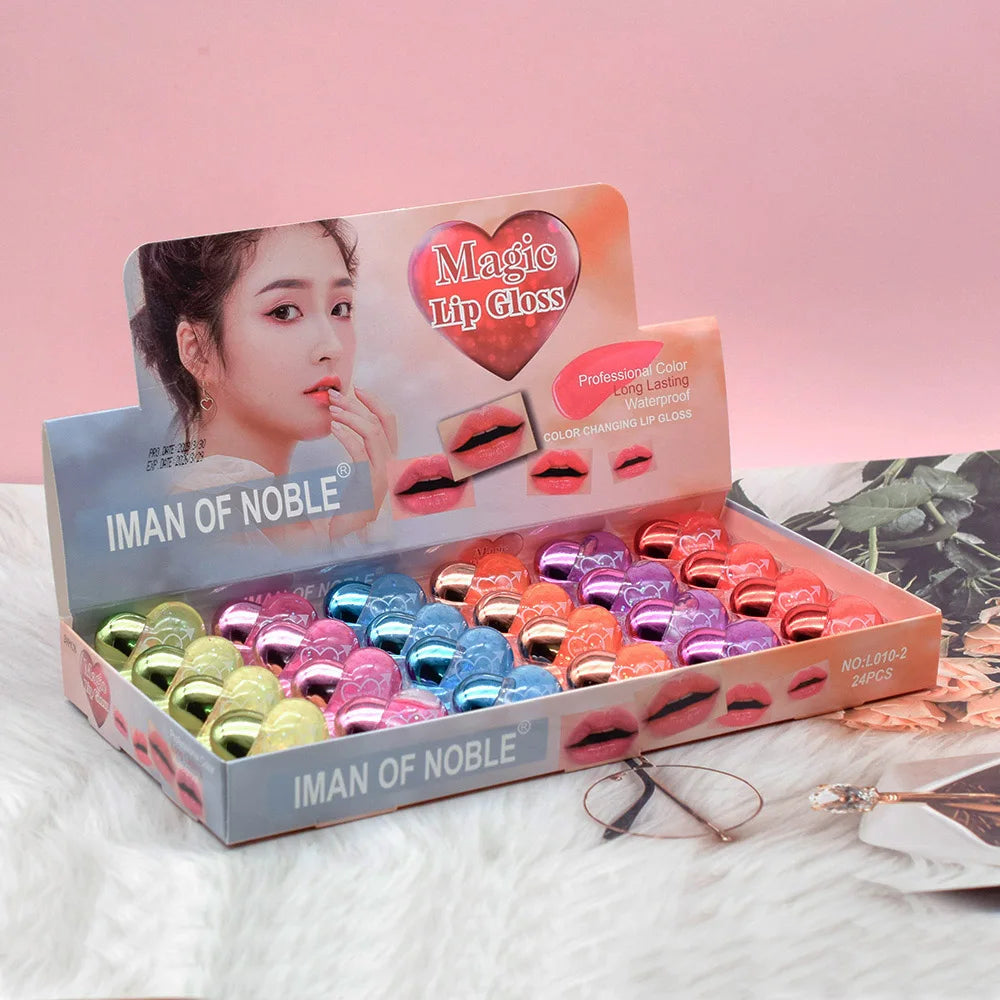 Set 24 Lip Gloss con Paillettes – Cuore Colorato, Idratanti & Kawaii