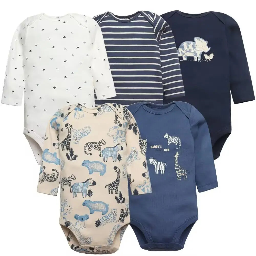 Tute per neonato 5 pezzi Set di vestiti per neonato Abbigliamento per bambina per bambino 100% cotone morbido per neonato Nuove tute per neonato in cartone animato