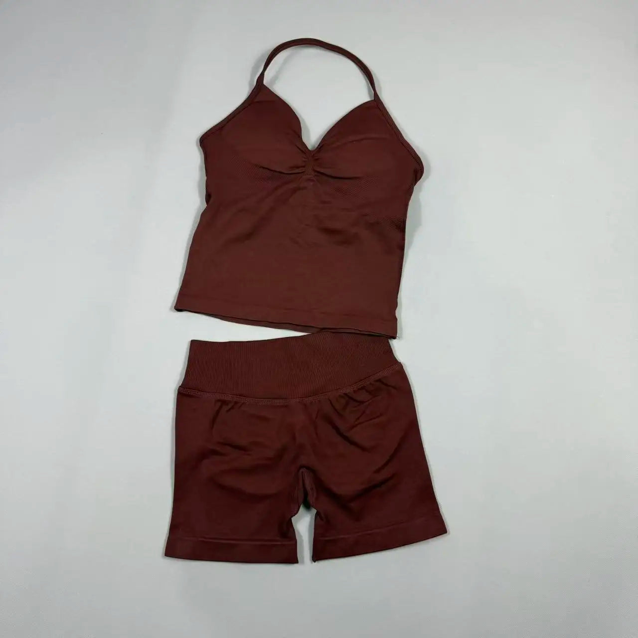 Completo Sportivo Donna 2 Pezzi – Top Lungo + Pantaloncini Yoga Senza Cuciture Push-Up