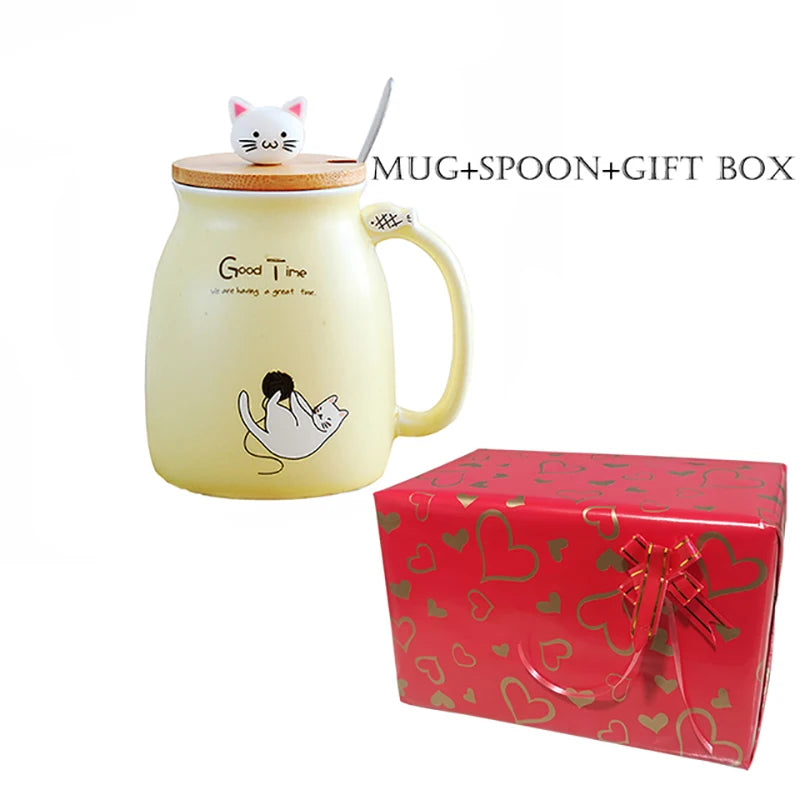 Tazza in Ceramica con Gatto e Coperchio 450ml – Idea Regalo Originale