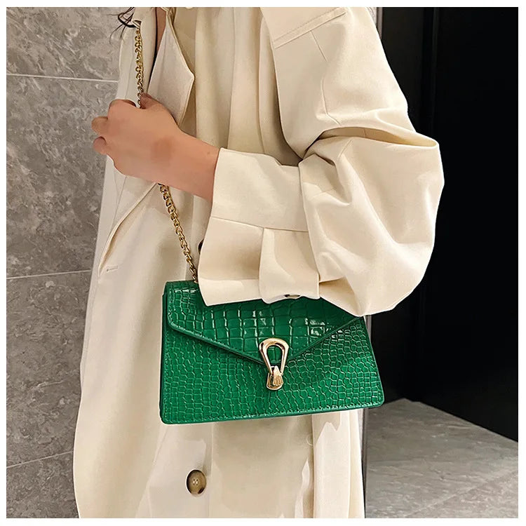 Borse a tracolla modello coccodrillo per donna Catene di moda Borsa quadrata Borsa a tracolla in pelle PU femminile Pochette per telefono quotidiana