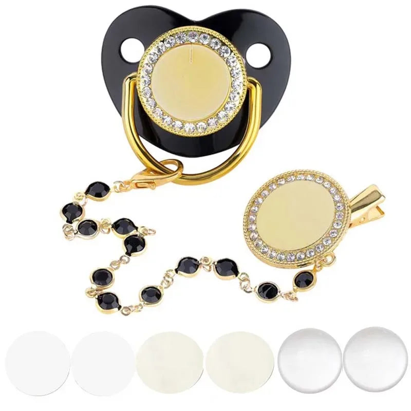 Ciuccio Sublimabile con Strass e Clip Portaciuccio – Set Neonato Senza BPA