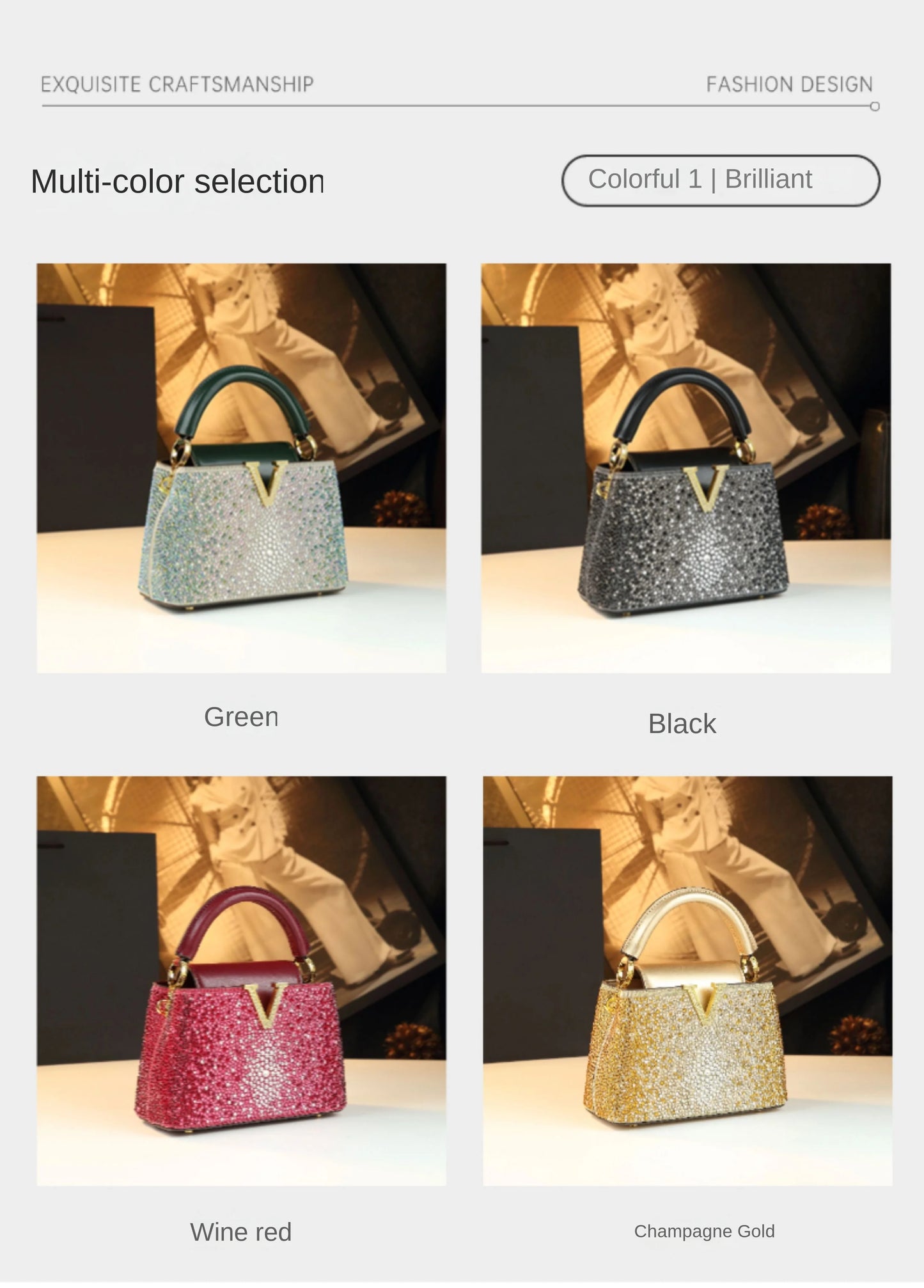 Borse da donna con diamanti alla moda di lusso 2025 Nuova borsa a tracolla piccola con lettera a V Borse a conchiglia in vera pelle