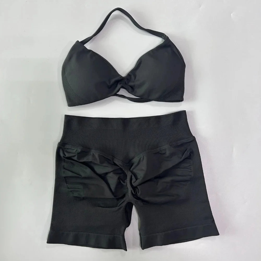 Set Yoga 2 Pezzi Senza Cuciture – Reggiseno Sportivo & Pantaloncini Fitness
