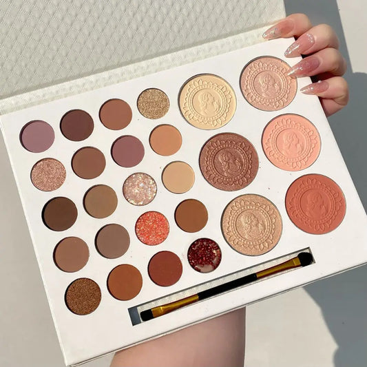 Palette 26 Colori All-in-One – 20 Ombretti Opachi + 4 Illuminanti + 2 Fard, Impermeabile