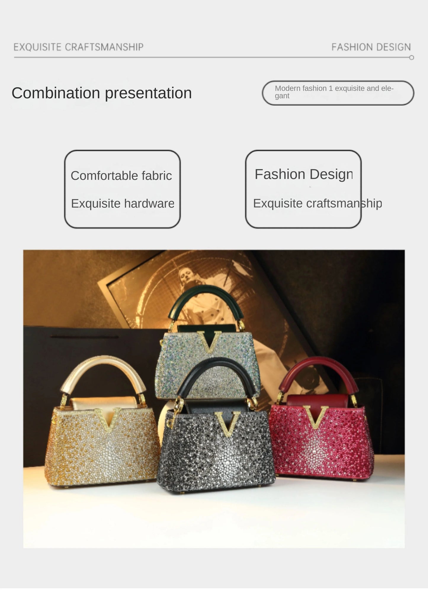Borse da donna con diamanti alla moda di lusso 2025 Nuova borsa a tracolla piccola con lettera a V Borse a conchiglia in vera pelle