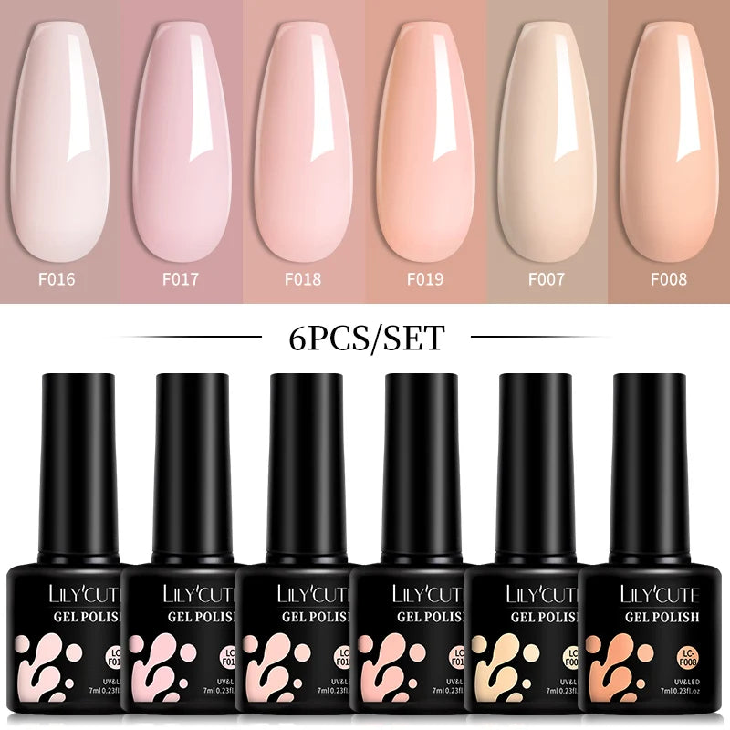 LILYCUTE Set di 6 Smalti Gel per Unghie Fai-da-Te 7ML, Rosa Brillante, Accessori per Nail Art, Smalto Gel UV LED Soak-Off