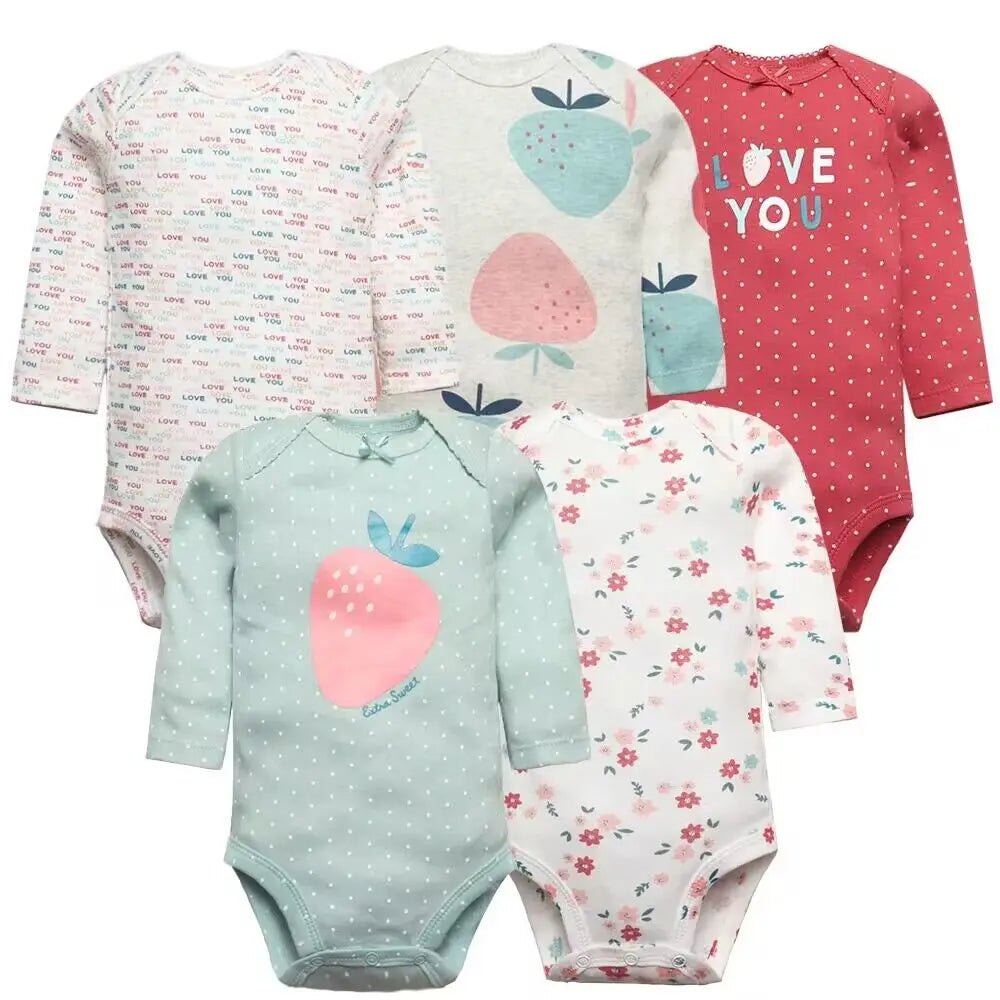 Tute per neonato 5 pezzi Set di vestiti per neonato Abbigliamento per bambina per bambino 100% cotone morbido per neonato Nuove tute per neonato in cartone animato