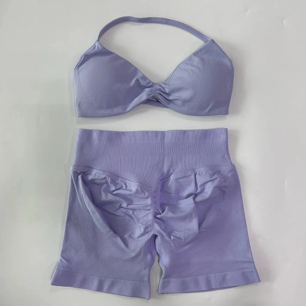 Set Yoga 2 Pezzi Senza Cuciture – Reggiseno Sportivo & Pantaloncini Fitness