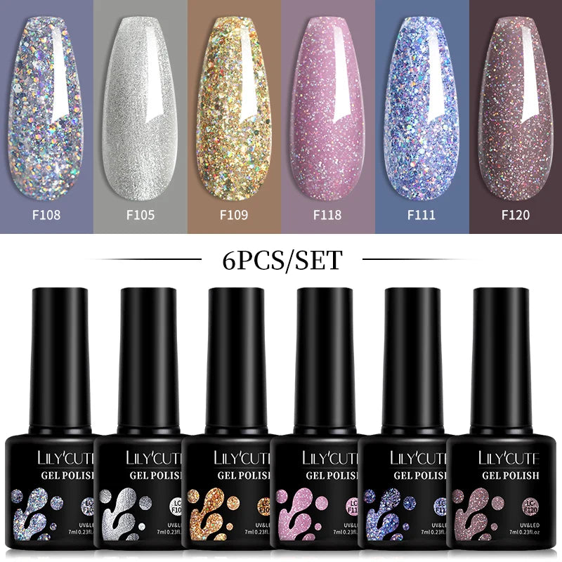 LILYCUTE Set di 6 Smalti Gel per Unghie Fai-da-Te 7ML, Rosa Brillante, Accessori per Nail Art, Smalto Gel UV LED Soak-Off