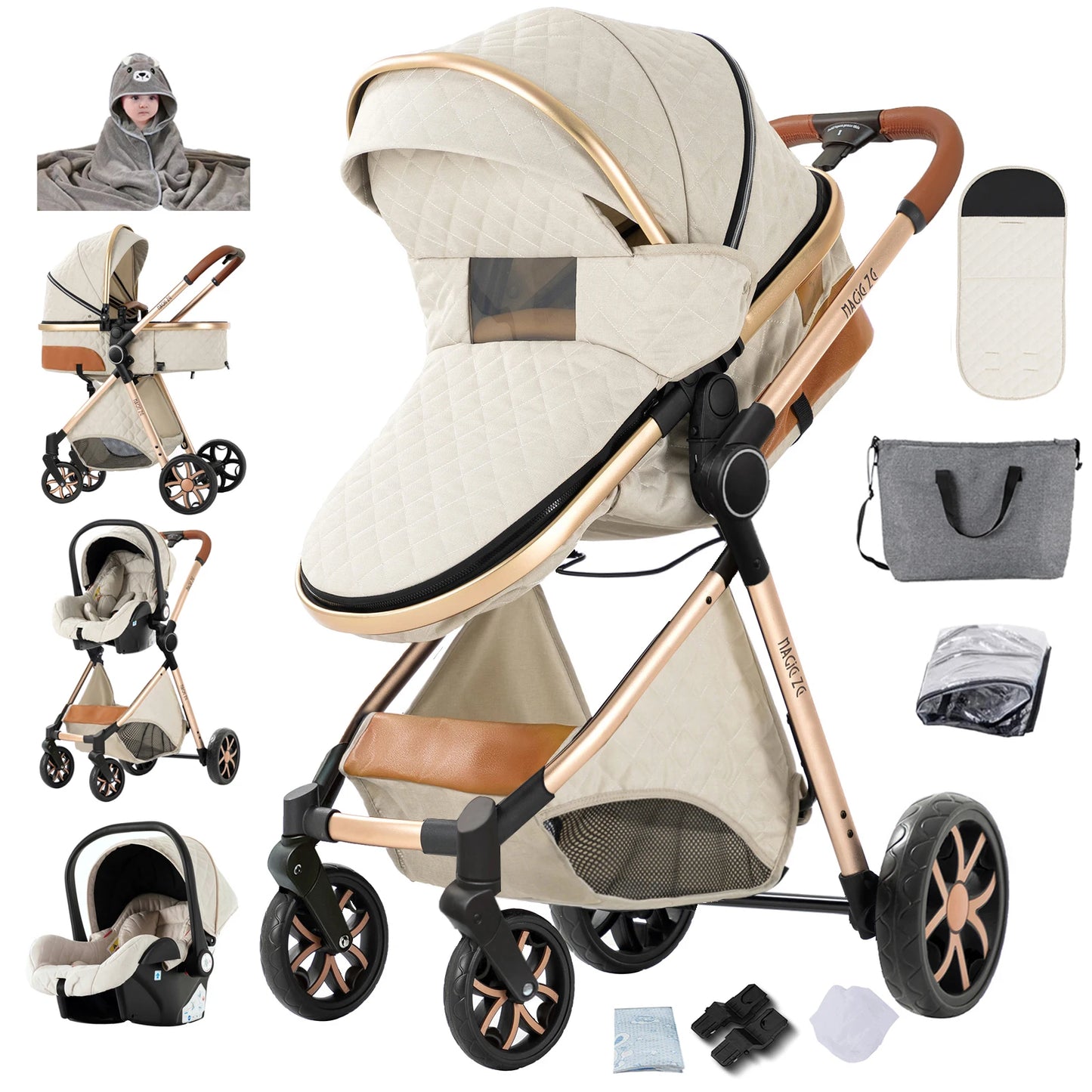 Passeggino 3 in 1 — Carrozzina, Seggiolino Auto e Passeggino da Viaggio