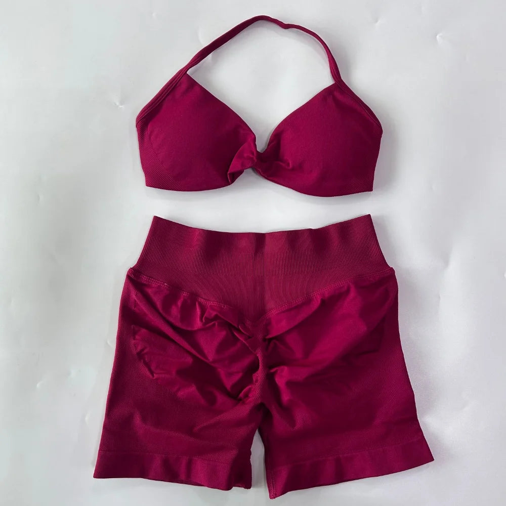 Set Yoga 2 Pezzi Senza Cuciture – Reggiseno Sportivo & Pantaloncini Fitness