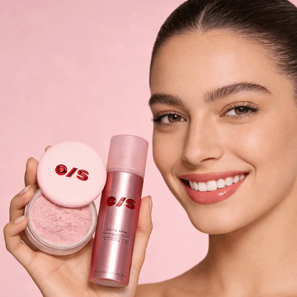 Cipria Fissante Opacizzante Effetto Miele – Controllo Olio, Nasconde i Pori + Setting Spray