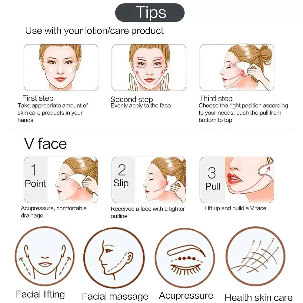 Set Rullo Massaggiatore Viso e Gua Sha — 3 Pezzi in Resina