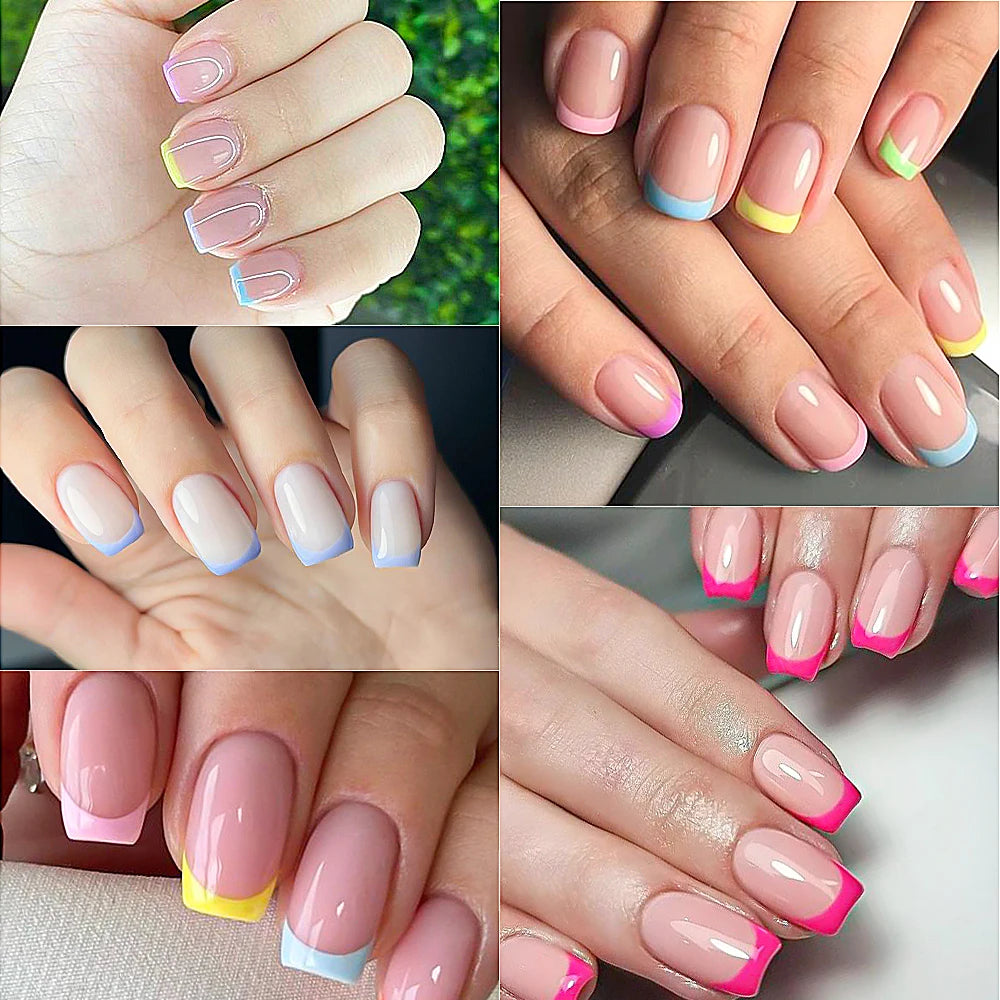 240/120 pz Estate Colorato Unghie Finte Breve Quadrato Presse sulle Unghie Francese Acrilico Manicure Unghie artistiche Lucido Copertura Completa Unghie Finte