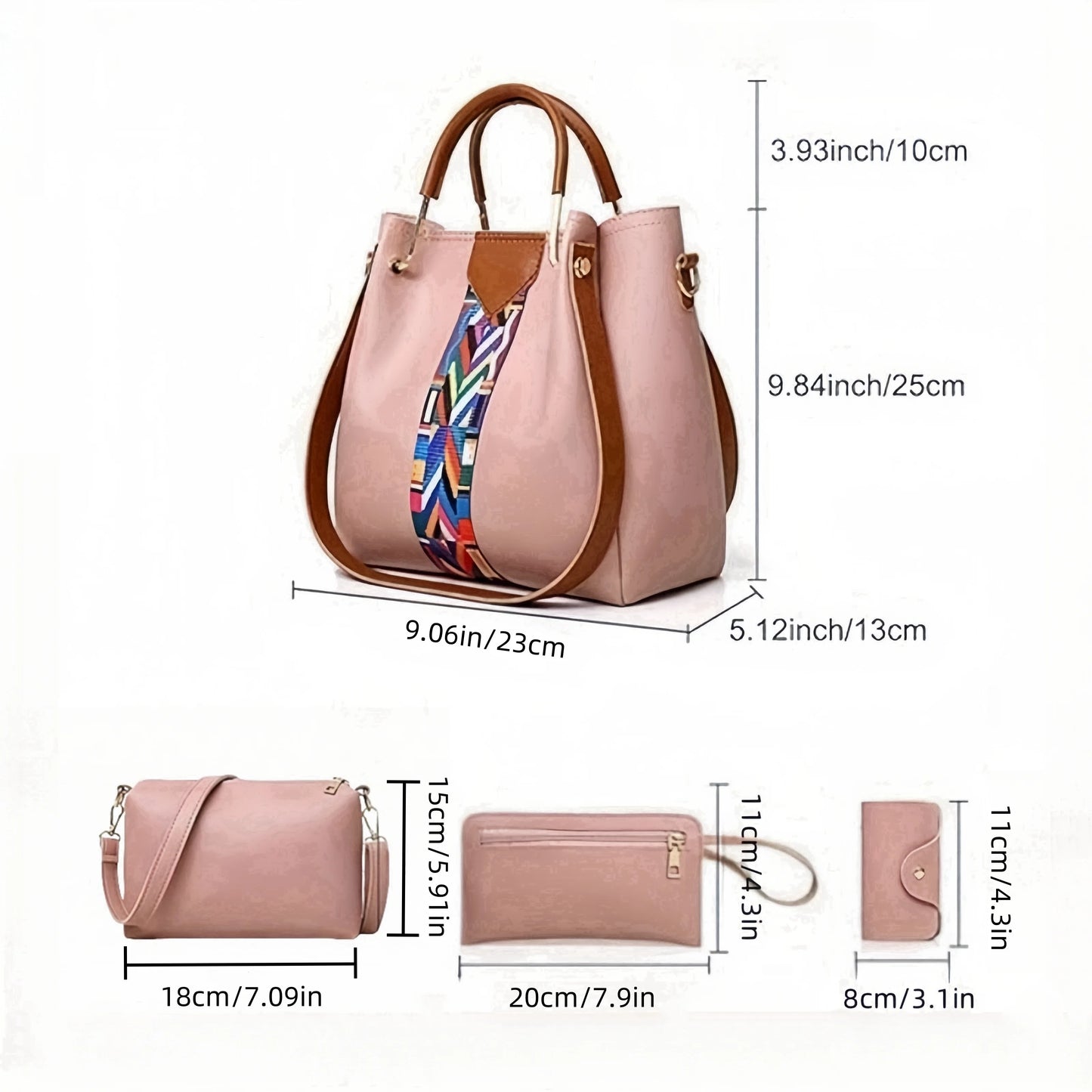 Set 4 Borse Donna in Pelle PU – Tracolla + Borsa a Mano + Pochette + Portacarte | 8 Colori