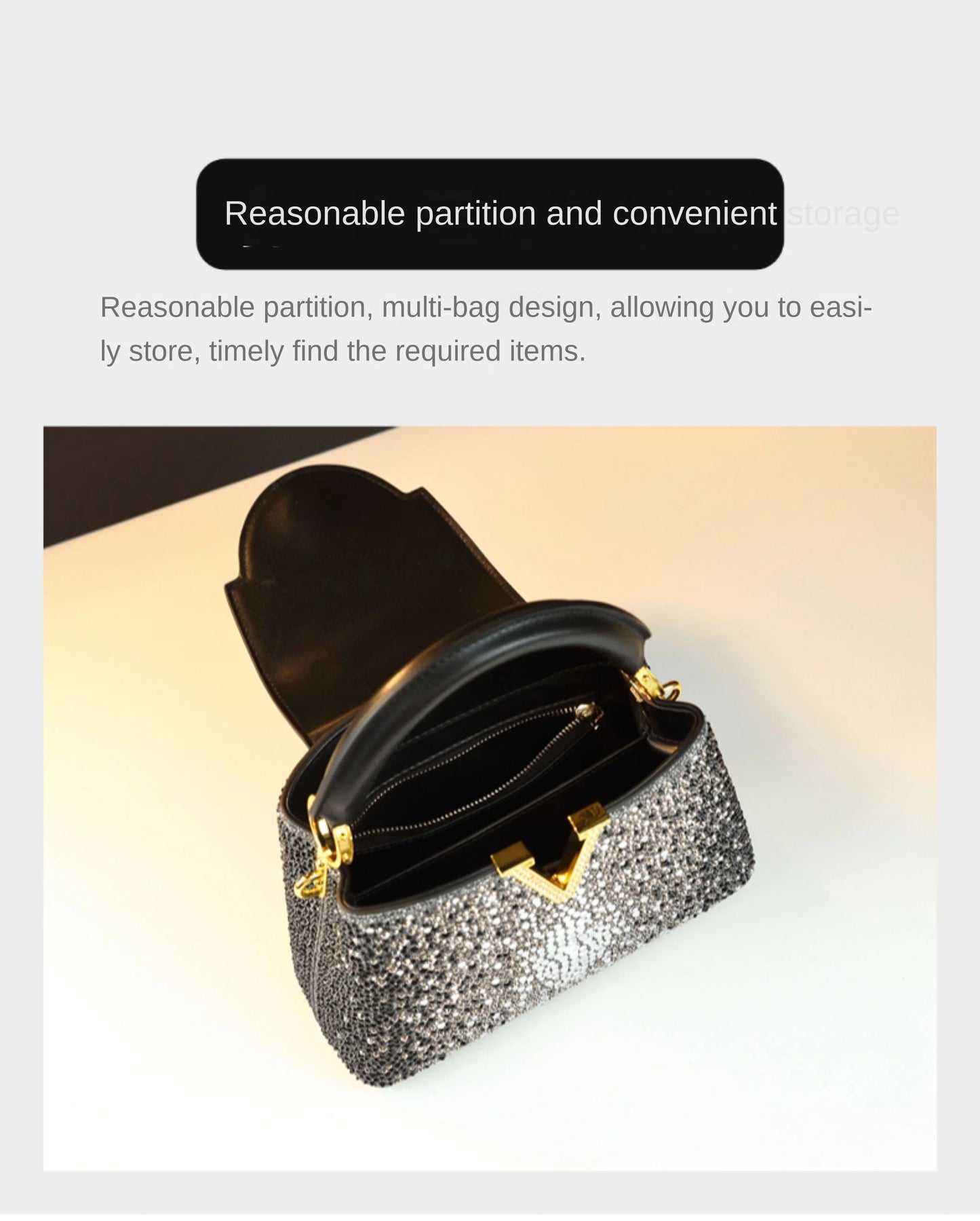 Borse da donna con diamanti alla moda di lusso 2025 Nuova borsa a tracolla piccola con lettera a V Borse a conchiglia in vera pelle