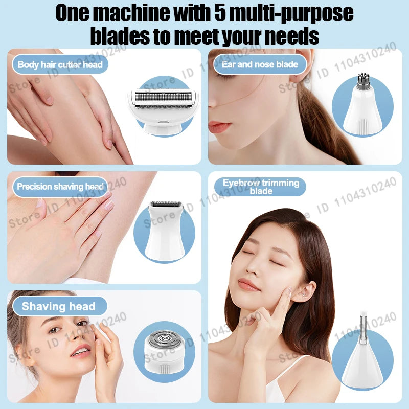 Epilatore elettrico femminile 733 Epilatore corpo multifunzionale 5 in 1 Epilatore viso Depilazione donna Epilatore indolore
